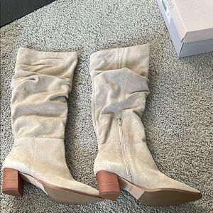 Beige Slouchy Knee-High Boots